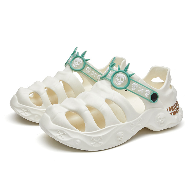 Férfi krokodilcipő, határokon átnyúló, nagy méretű, koponya mintás, kültéri strandcipő, nyári, puha talpú Eva szandál, divatos gázlócipő