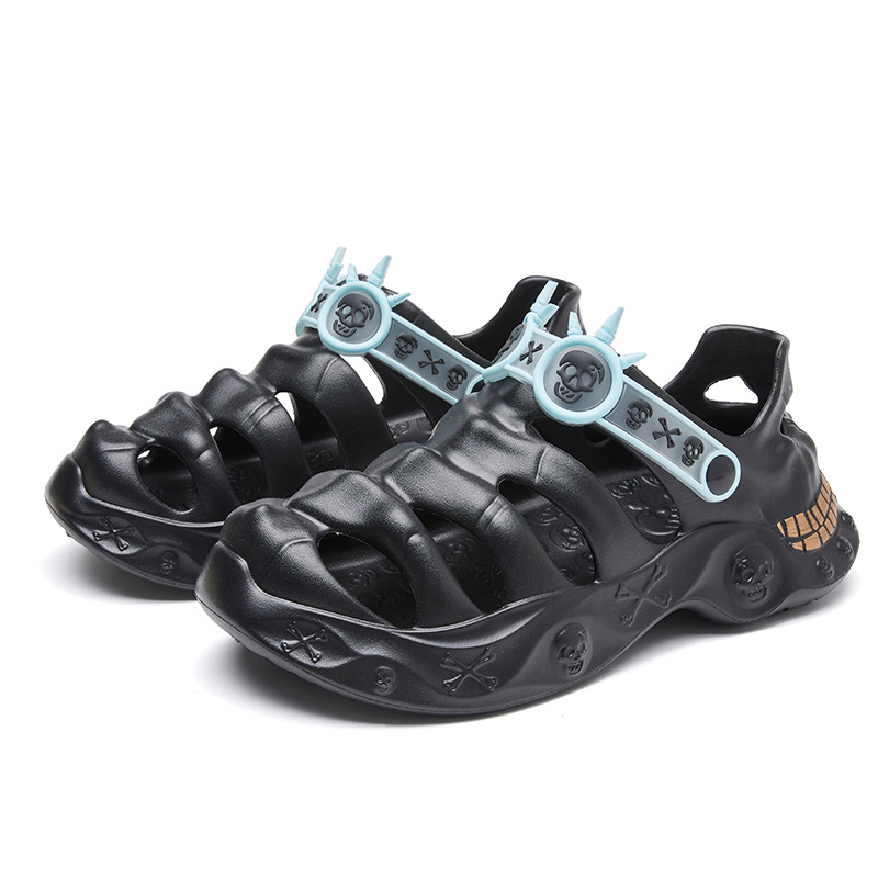 Férfi krokodilcipő, határokon átnyúló, nagy méretű, koponya mintás, kültéri strandcipő, nyári, puha talpú Eva szandál, divatos gázlócipő