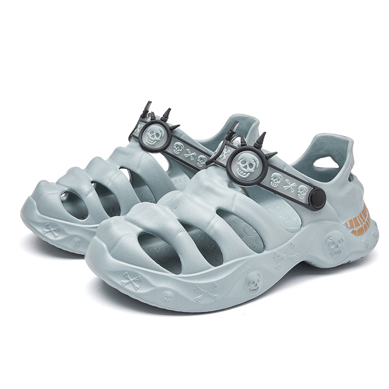 Férfi krokodilcipő, határokon átnyúló, nagy méretű, koponya mintás, kültéri strandcipő, nyári, puha talpú Eva szandál, divatos gázlócipő