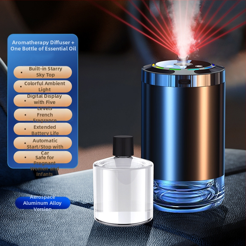 Automašīnā montējama aromterapijas automašīnas viedā vīraka izsmidzināšanas mašīna ar vieglu aromātu, augstas kvalitātes smaržas, mājas mitrinātājs, automašīnas smaku noņemšanas zvaigzne augšpusē