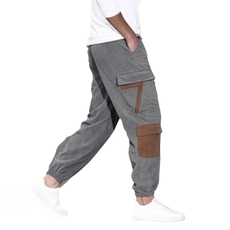 2024-es őszi új, határokon átnyúló férfi lezser overall, férfi egyszínű, többzsebes kordbársony lezser nadrág