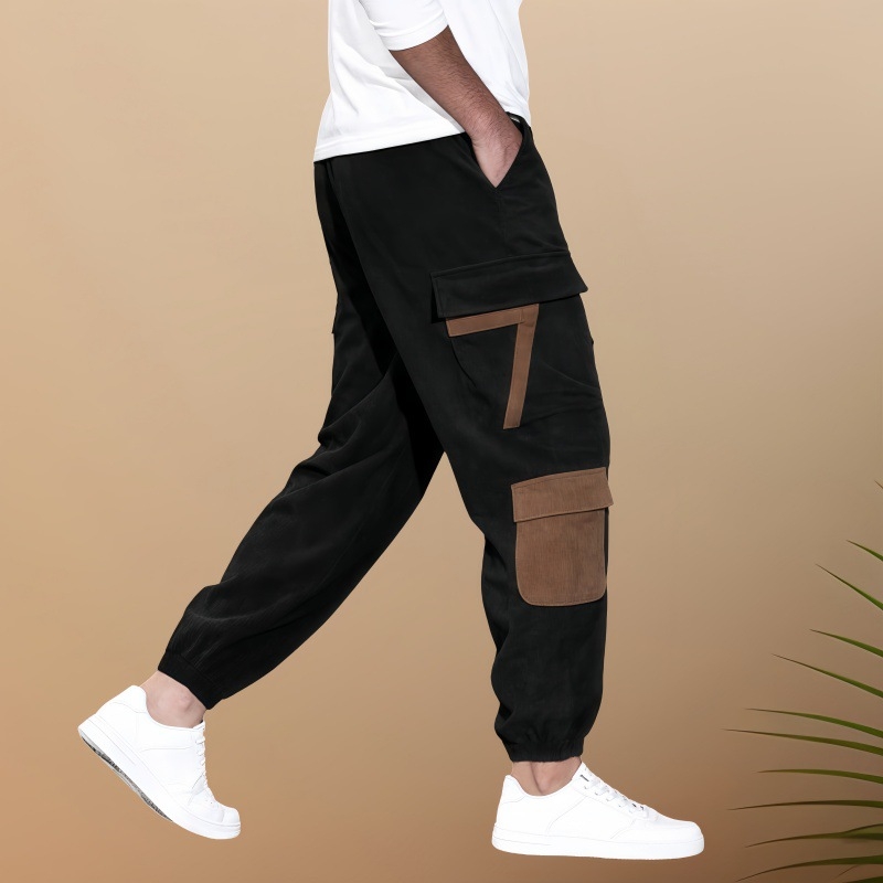 2024-es őszi új, határokon átnyúló férfi lezser overall, férfi egyszínű, többzsebes kordbársony lezser nadrág