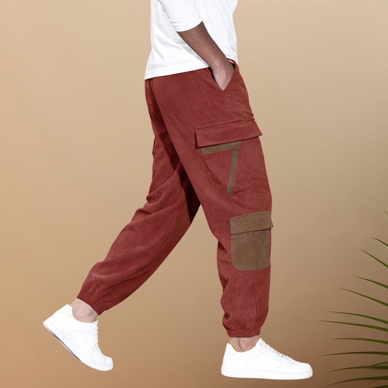 2024-es őszi új, határokon átnyúló férfi lezser overall, férfi egyszínű, többzsebes kordbársony lezser nadrág
