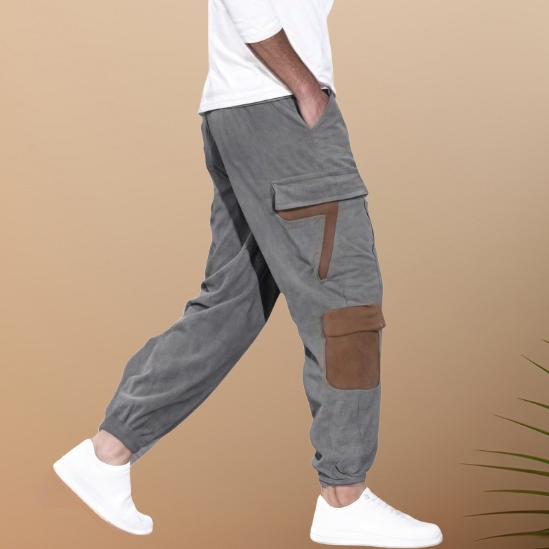 2024-es őszi új, határokon átnyúló férfi lezser overall, férfi egyszínű, többzsebes kordbársony lezser nadrág