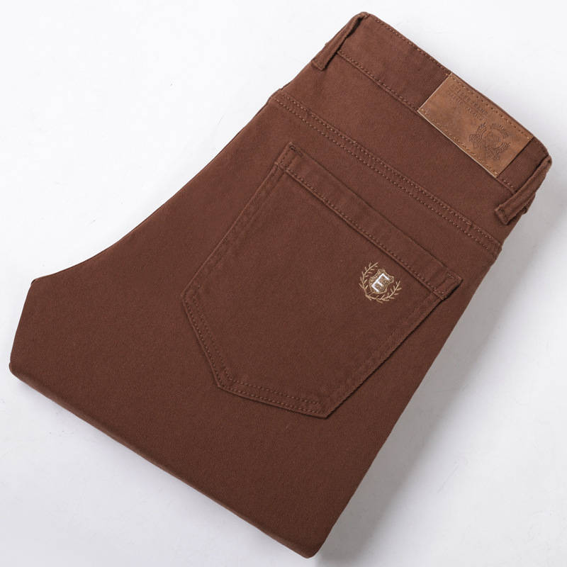 Férfi karcsúsított kávészínű farmernadrág 2025 tavaszi sokoldalú divatos hétköznapi rugalmas európai divatmárka hosszú nadrág