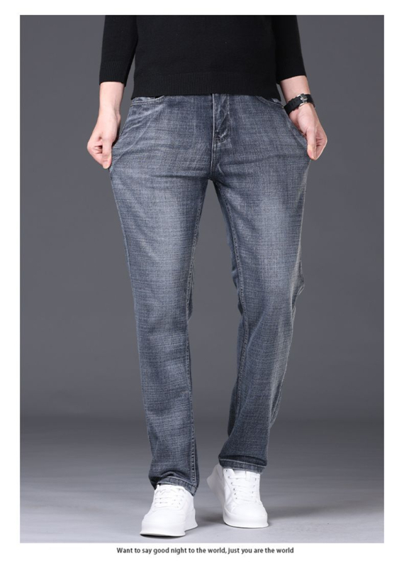 Tavaszi és őszi Xintang kiváló minőségű tavaszi és őszi farmernadrág, férfi wokban sült, úszó, rugalmas, egyenes szabású, alkalmi férfi farmernadrág