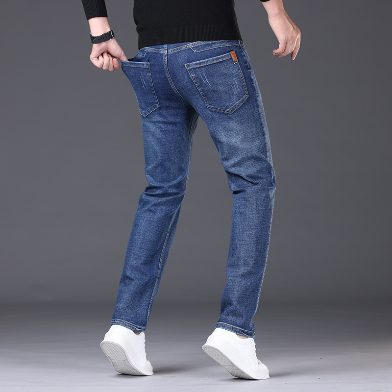 Tavaszi és őszi Xintang kiváló minőségű tavaszi és őszi farmernadrág, férfi wokban sült, úszó, rugalmas, egyenes szabású, alkalmi férfi farmernadrág