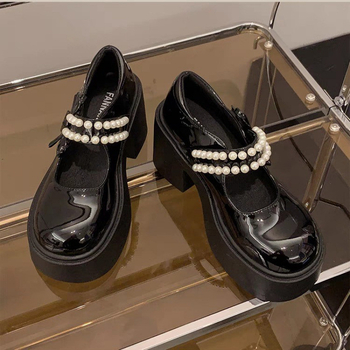 Γυναικεία ψηλοτάκουνα παπούτσια Sweet Bow με χοντρό τακούνι και χοντρή σόλα, μικρά μονόχρωμα παπούτσια για την άνοιξη και το καλοκαίρι του 2025, Mary Jane Small Leather Shoes Factory