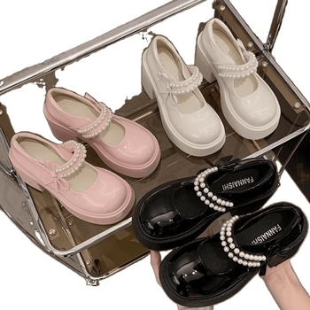 Γυναικεία ψηλοτάκουνα παπούτσια Sweet Bow με χοντρό τακούνι και χοντρή σόλα, μικρά μονόχρωμα παπούτσια για την άνοιξη και το καλοκαίρι του 2025, Mary Jane Small Leather Shoes Factory