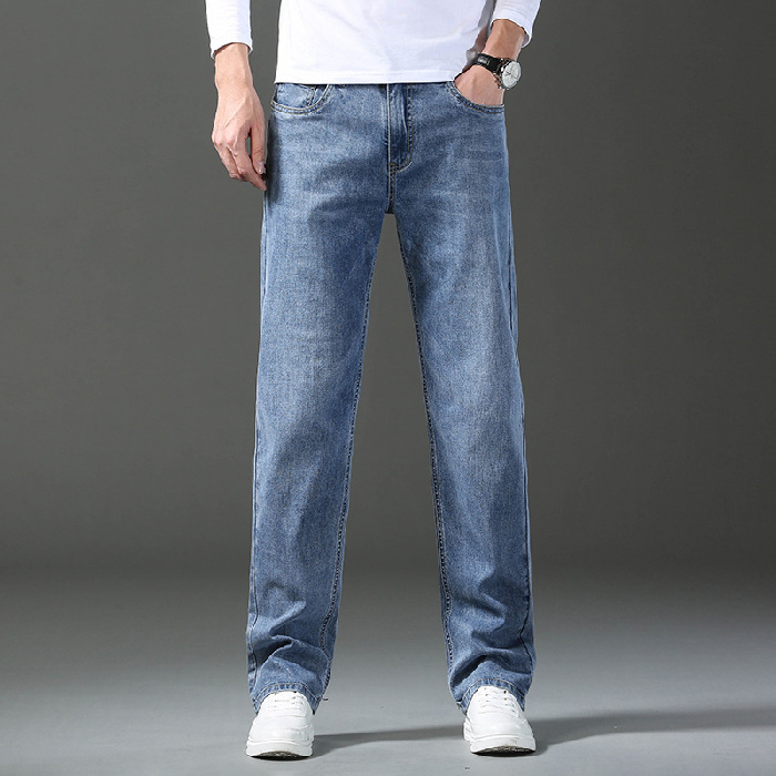 2025 Új Farmer Férfi Laza, Egyenes, Rugalmas, Széles Szájú Tavaszi és Nyári Férfi Világos Színű, Alkalmi Tavaszi Hosszú Nadrág