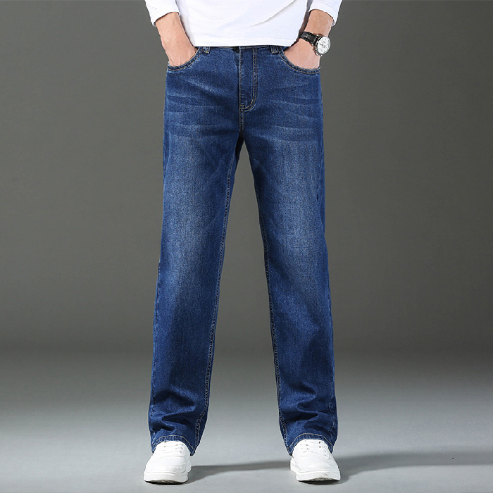 2025 Új Farmer Férfi Laza, Egyenes, Rugalmas, Széles Szájú Tavaszi és Nyári Férfi Világos Színű, Alkalmi Tavaszi Hosszú Nadrág