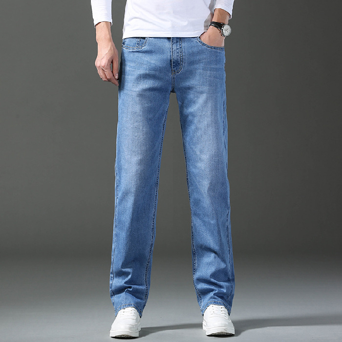 2025 Új Farmer Férfi Laza, Egyenes, Rugalmas, Széles Szájú Tavaszi és Nyári Férfi Világos Színű, Alkalmi Tavaszi Hosszú Nadrág