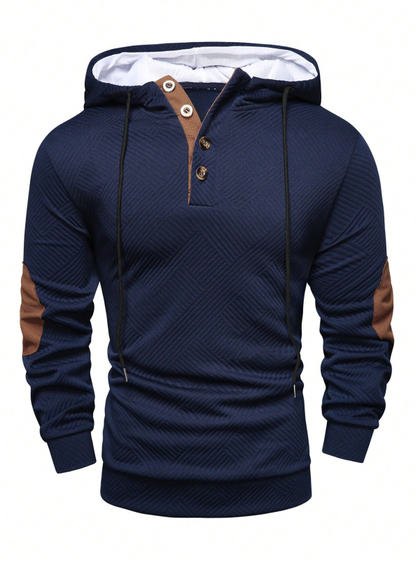 Temu Shein Amazon Cross-Border Export Nou Bărbați Hanorac cu Capăt de Culoare Pure Pulover cu Butoni Guler Înalt