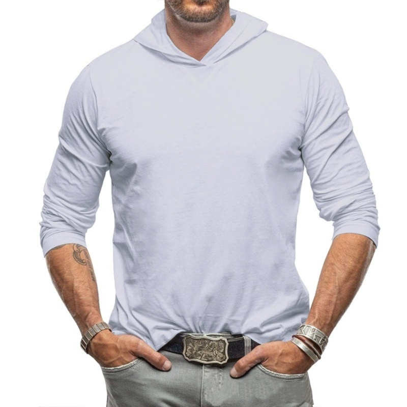 Bărbați europeni și americani toamna și iarna culoare pură bărbați tricou cu mânecă lungă cu glugă cămașă de jos top în aer liber