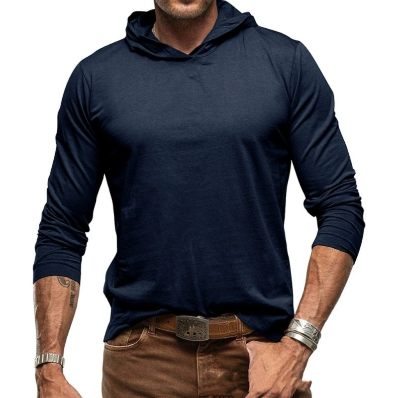 Bărbați europeni și americani toamna și iarna culoare pură bărbați tricou cu mânecă lungă cu glugă cămașă de jos top în aer liber