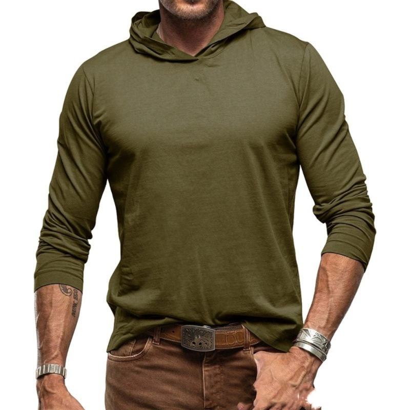 Bărbați europeni și americani toamna și iarna culoare pură bărbați tricou cu mânecă lungă cu glugă cămașă de jos top în aer liber