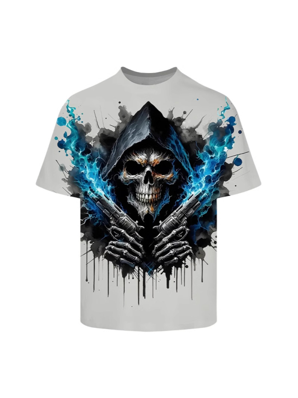 2025-ös új, 3D nyomtatott, laza, plus size férfi kerek nyakú, rövid ujjú póló