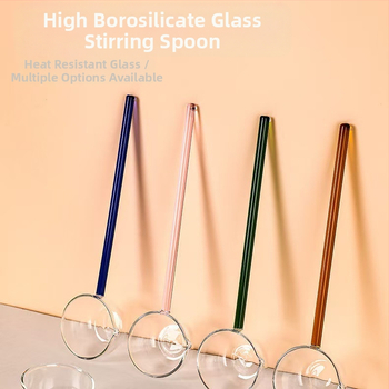 Aukšto borosilikatinio stiklo šaukštas, atsparus aukštai temperatūrai, ilga rankena, spalvota rankena, karšto aliejaus purslų šaukštas sriubos šaukštui, specialiam prieskonių skonio šaukštui