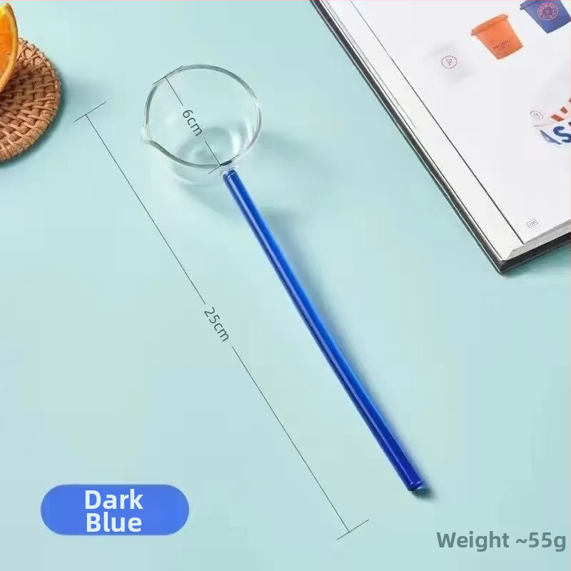 Aukšto borosilikatinio stiklo šaukštas, atsparus aukštai temperatūrai, ilga rankena, spalvota rankena, karšto aliejaus purslų šaukštas sriubos šaukštui, specialiam prieskonių skonio šaukštui