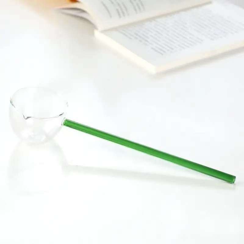 Aukšto borosilikatinio stiklo šaukštas, atsparus aukštai temperatūrai, ilga rankena, spalvota rankena, karšto aliejaus purslų šaukštas sriubos šaukštui, specialiam prieskonių skonio šaukštui
