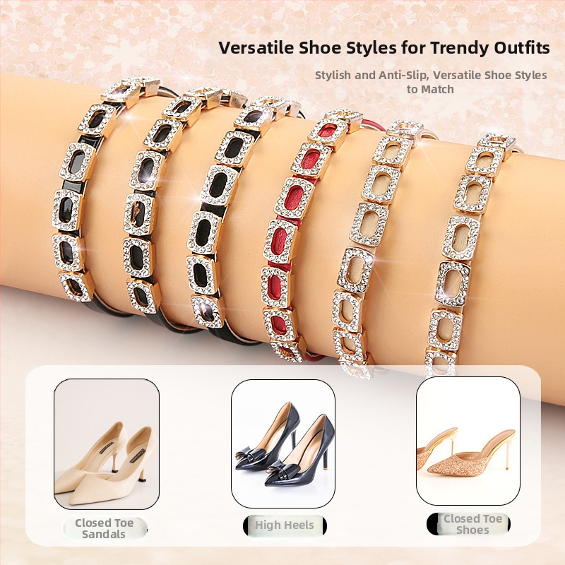 Дамски плоски връзки за обувки с диамантена катарама, високи токчета, противоизпадащи, големи, малки, без монтаж, фиксирани връзки за обувки