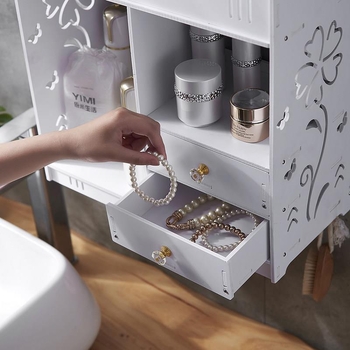 Fürdőszobába falra szerelhető, ütésmentes bőrápolási tárolóállvány, fürdőszobai fiókos, többrétegű tároló, nagy kapacitású tárolóállvány