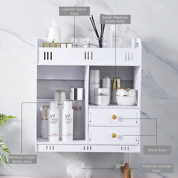 Fürdőszobába falra szerelhető, ütésmentes bőrápolási tárolóállvány, fürdőszobai fiókos, többrétegű tároló, nagy kapacitású tárolóállvány