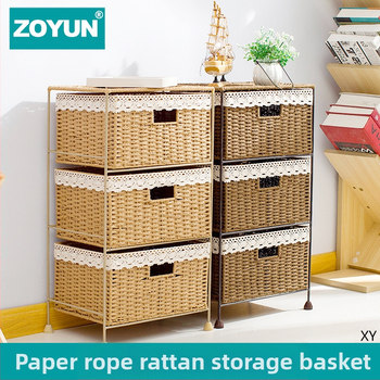 Pastoraalses stiilis kootud sahtlikorviga hoiuriiul rotangist hoiukarp majapidamise rotangist hoiukorv mitmekihiline hoiukapp