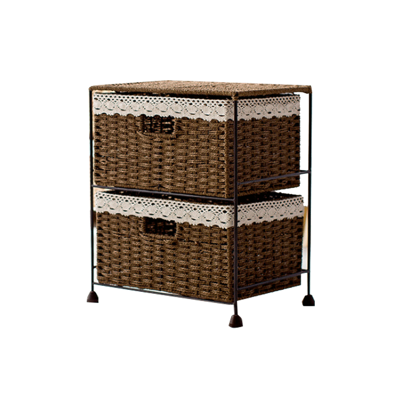 Pastoraalses stiilis kootud sahtlikorviga hoiuriiul rotangist hoiukarp majapidamise rotangist hoiukorv mitmekihiline hoiukapp