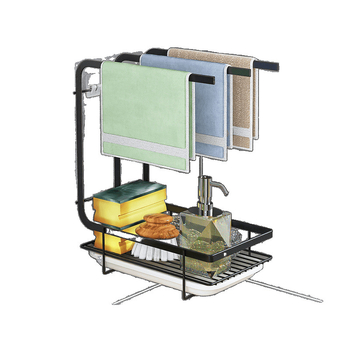 Ράφι κουζίνας, Ράφι αποστράγγισης, Ράφι τοίχου χωρίς τρυπήματα, Ράφι αποθήκευσης σφουγγαριών διπλής χρήσης για πετσέτες πιάτων