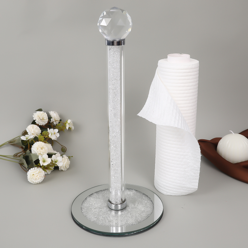 Tiesioginio gamyklinio tiekimo kūrybinis popierinių rankšluosčių laikiklis, krištolo permatomo stiklo laikymo stovas, vertikalus popierinių ritinėlių laikiklis, restoranas