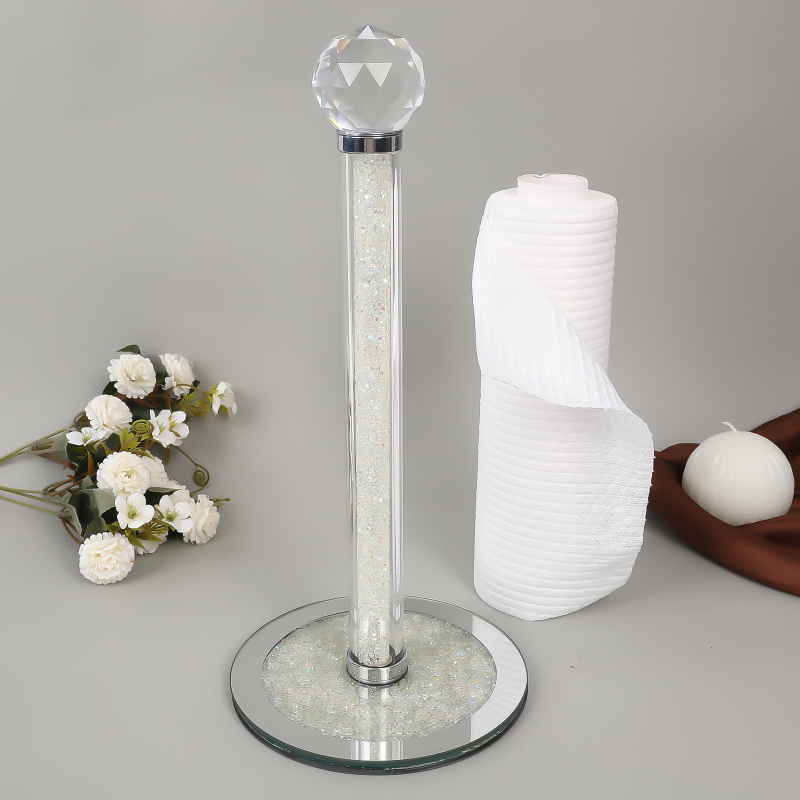 Tiesioginio gamyklinio tiekimo kūrybinis popierinių rankšluosčių laikiklis, krištolo permatomo stiklo laikymo stovas, vertikalus popierinių ritinėlių laikiklis, restoranas