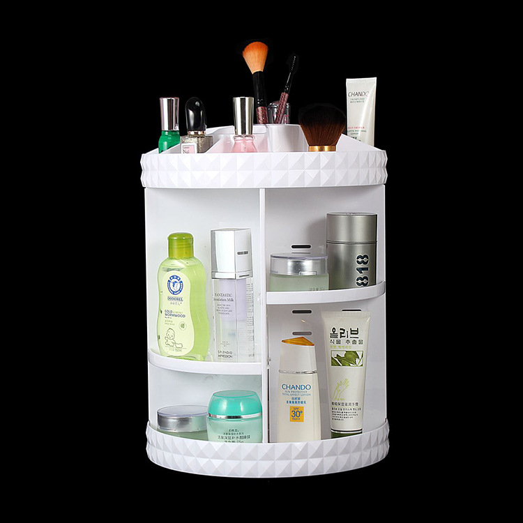 Határokon átnyúló külkereskedelem, forró eladású kerek forgó kozmetikai tároló állvány, átlátszó, sima fúrású felületű asztali befejező állvány tároló állvány