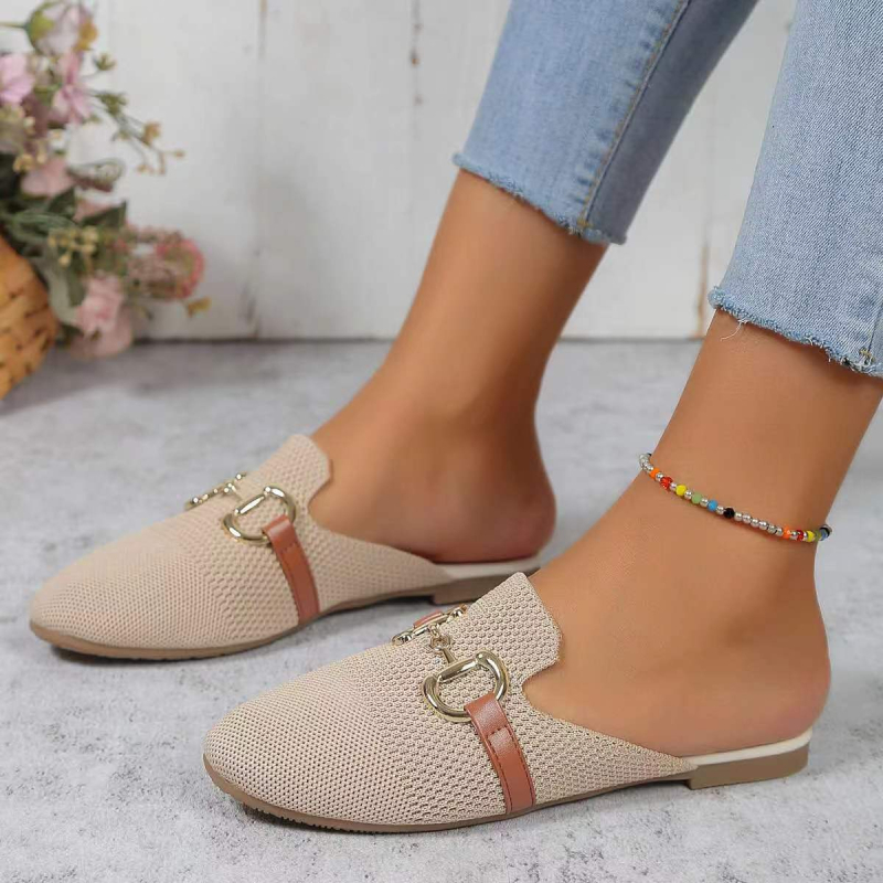 Papuci de damă cu talpă plată, cu talpă plată, de dimensiuni mari, cu cap rotund, de culoare solidă, la modă, cu Amazon transfrontalier, la modă, noi