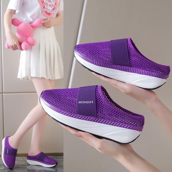 Piiriülene väliskaubandus Suured suurused 2022. aasta suvine uus mood vabaaja võrkkangast riidest Baotou keskmise kontsaga naiste kiikplatvormsandaalid