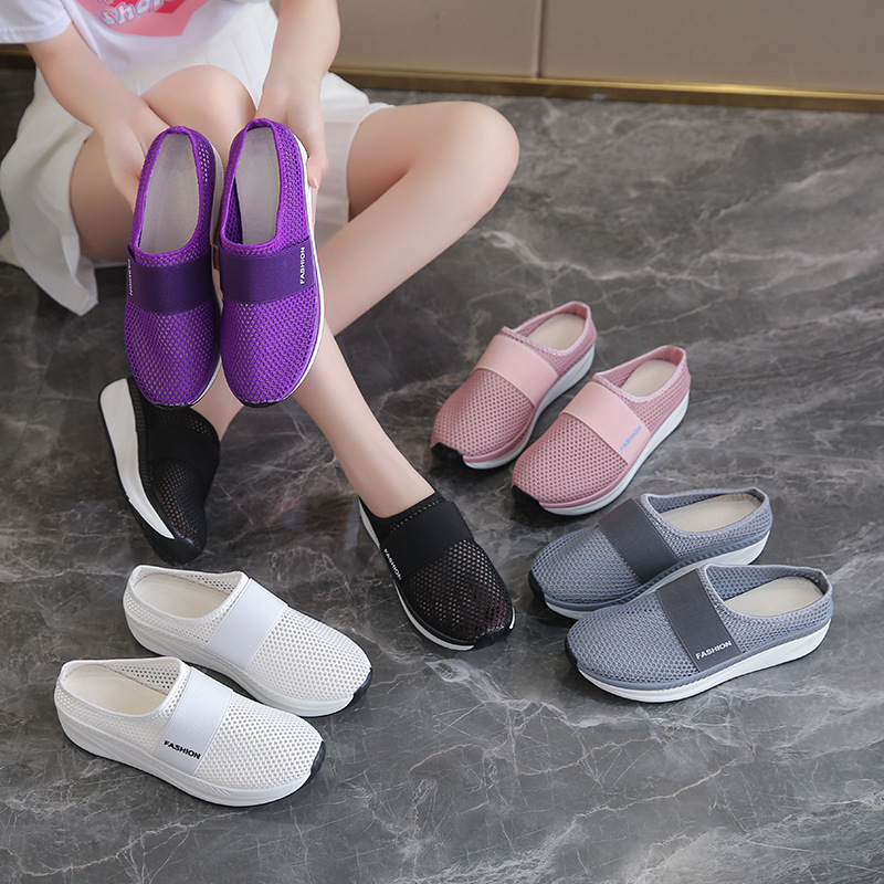 Piiriülene väliskaubandus Suured suurused 2022. aasta suvine uus mood vabaaja võrkkangast riidest Baotou keskmise kontsaga naiste kiikplatvormsandaalid