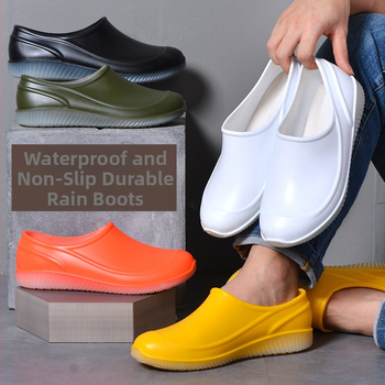 Πορτοκαλί χαμηλά παπούτσια βροχής για άνδρες και γυναίκες, αντιολισθητικά, επίπεδα λευκά αντιολισθητικά παπούτσια από καουτσούκ, ρηχά, ανθεκτικά στη φθορά, ανδρικά παπούτσια χονδρικής
