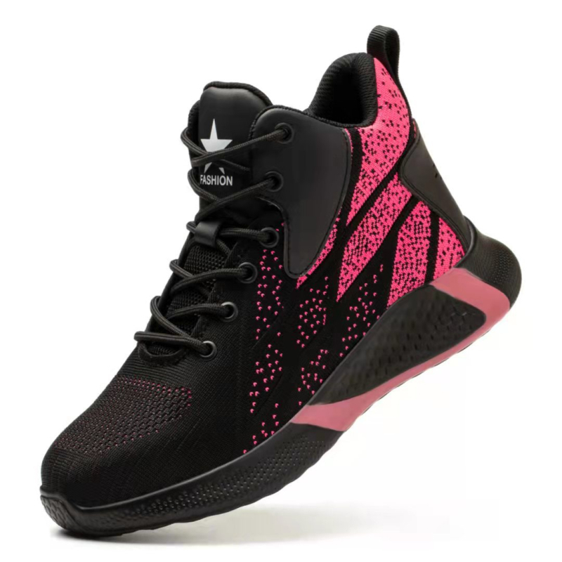 Határokon átnyúló munkavédelmi cipők nagykereskedelme férfi magas szárú, repülő szövésű, könnyű acélbetétes, ütésálló, átszúrásgátló biztonsági munkavédelmi cipő