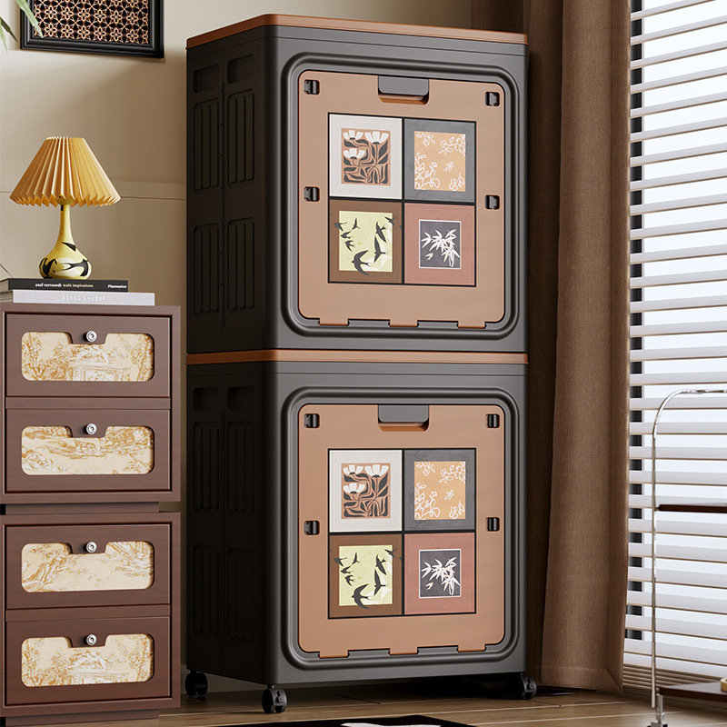 Kétajtós, felhajtható tetejű, kerekes játéktároló doboz, összecsukható ruha- és paplantároló szekrény, nagy kapacitású háztartási tárolódoboz