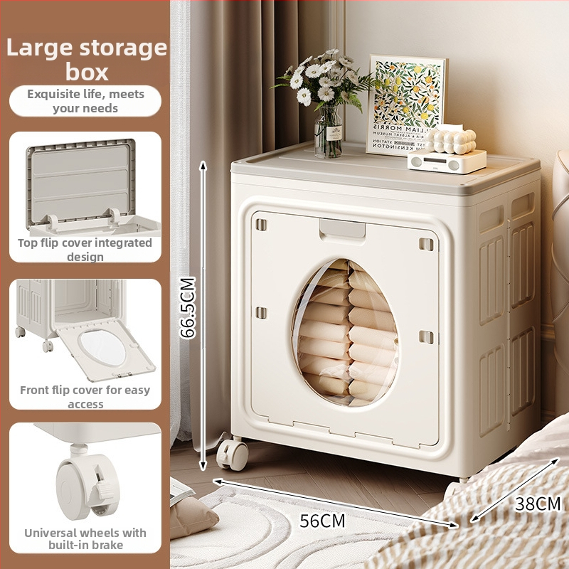 Kétajtós, felhajtható tetejű, kerekes játéktároló doboz, összecsukható ruha- és paplantároló szekrény, nagy kapacitású háztartási tárolódoboz