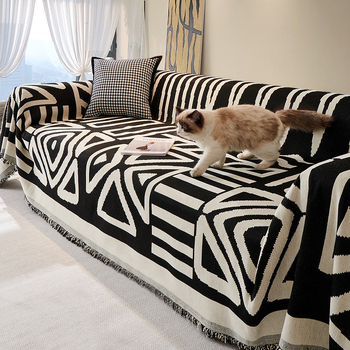 Zsenília fekete-fehér kanapépárna, kanapéhuzat, négy évszak, univerzális, egyszerű, univerzális, teljes fedésű párna, háttámla, törölközőhuzat, kendő