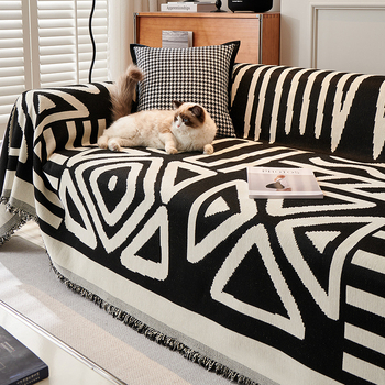 Шенилна черно-бяла възглавница за диван, калъф за диван „Четири сезона“, универсален прост и универсален, изцяло покрит, калъф за възглавница за гръб, плат