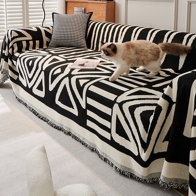 Zsenília fekete-fehér kanapépárna, kanapéhuzat, négy évszak, univerzális, egyszerű, univerzális, teljes fedésű párna, háttámla, törölközőhuzat, kendő