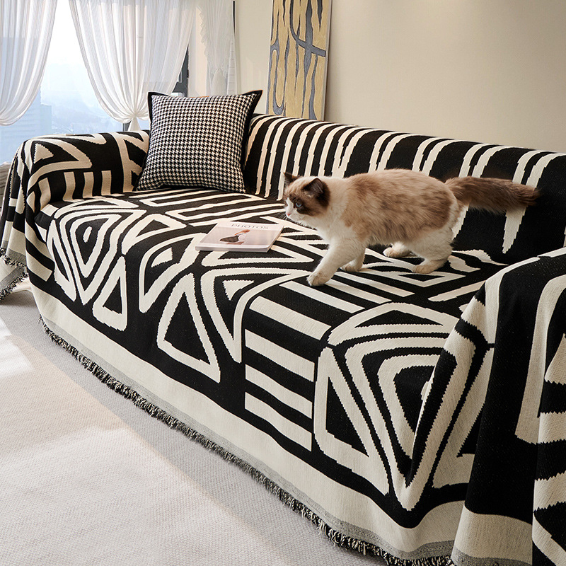 Zsenília fekete-fehér kanapépárna, kanapéhuzat, négy évszak, univerzális, egyszerű, univerzális, teljes fedésű párna, háttámla, törölközőhuzat, kendő