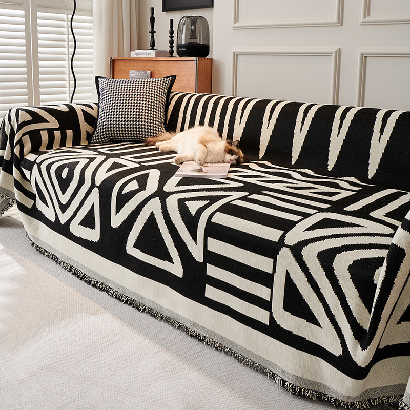 Zsenília fekete-fehér kanapépárna, kanapéhuzat, négy évszak, univerzális, egyszerű, univerzális, teljes fedésű párna, háttámla, törölközőhuzat, kendő