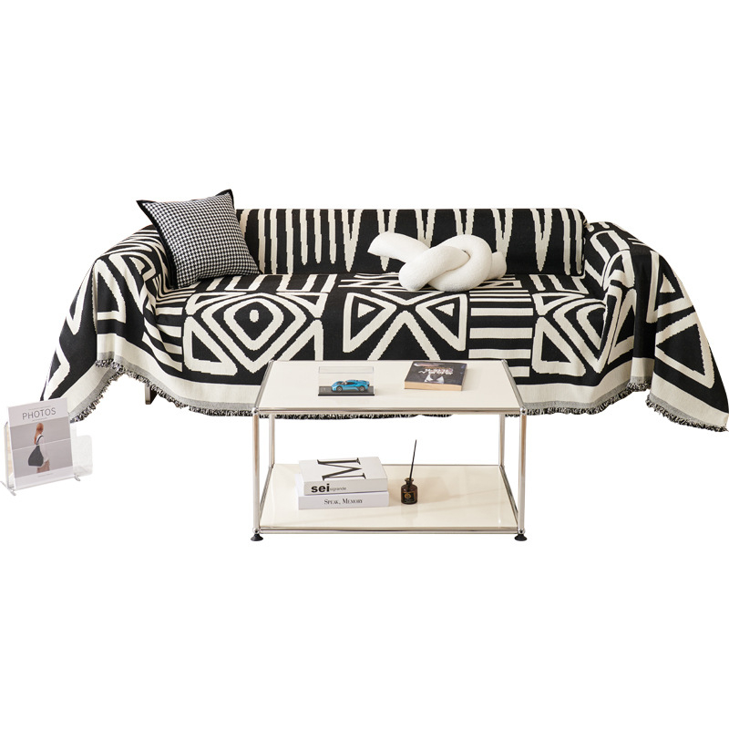 Zsenília fekete-fehér kanapépárna, kanapéhuzat, négy évszak, univerzális, egyszerű, univerzális, teljes fedésű párna, háttámla, törölközőhuzat, kendő