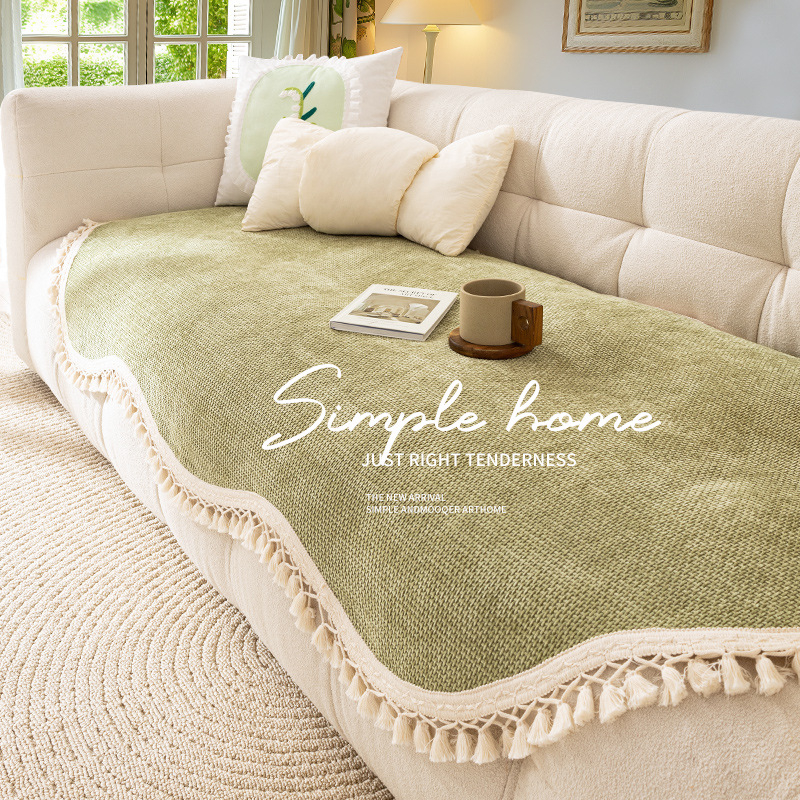 Bojtos szélű kanapépárna, minden évszakra, univerzális, 2025-ös, új, francia krémszínű, fix, csúszásgátló huzattal