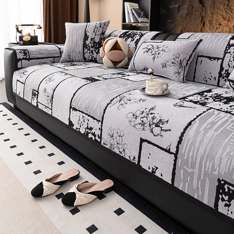 Francia stílusú, könnyű, luxus őszi és téli zsenília kanapépárna, csúszásmentes, szennyeződés-álló, macskakarcolásálló, magas szintű kanapétakaró, gyapjúbéléssel