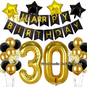 40 colių skersmens tarpvalstybinis aliuminio folijos skaitmeninis juodo aukso spalvos balionas su vėliavėle ir blizgučiais, derinant tematinį gimtadienio vakarėlio dekoravimą tarpvalstybiniu stiliumi