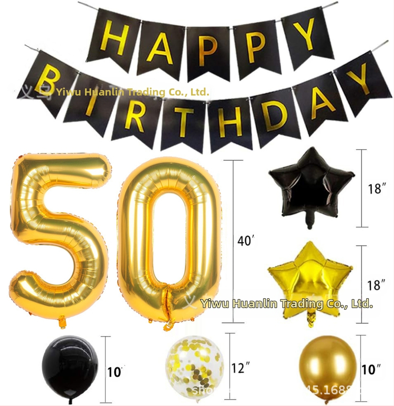 40 colių skersmens tarpvalstybinis aliuminio folijos skaitmeninis juodo aukso spalvos balionas su vėliavėle ir blizgučiais, derinant tematinį gimtadienio vakarėlio dekoravimą tarpvalstybiniu stiliumi